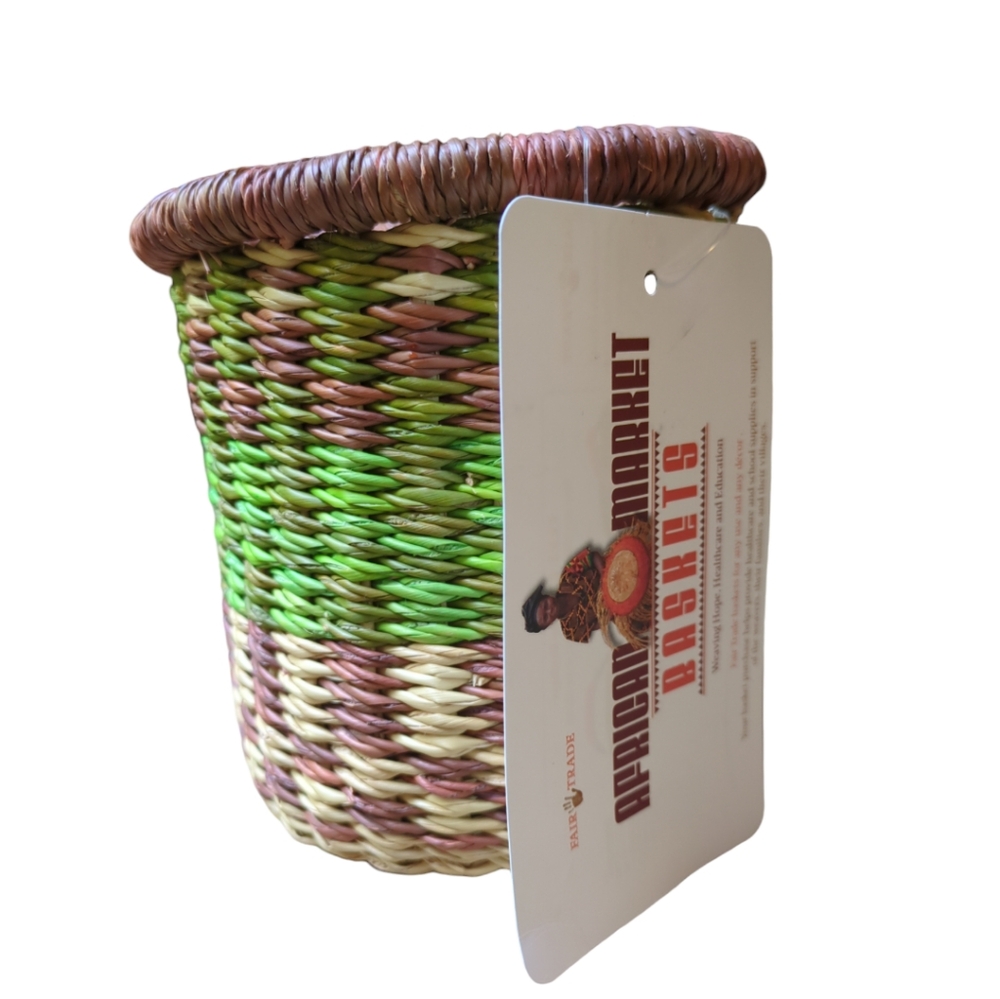 African Market Basket NEW Pen Holder, fair trade hand woven, sustainable, desk - Picture 3 of 9